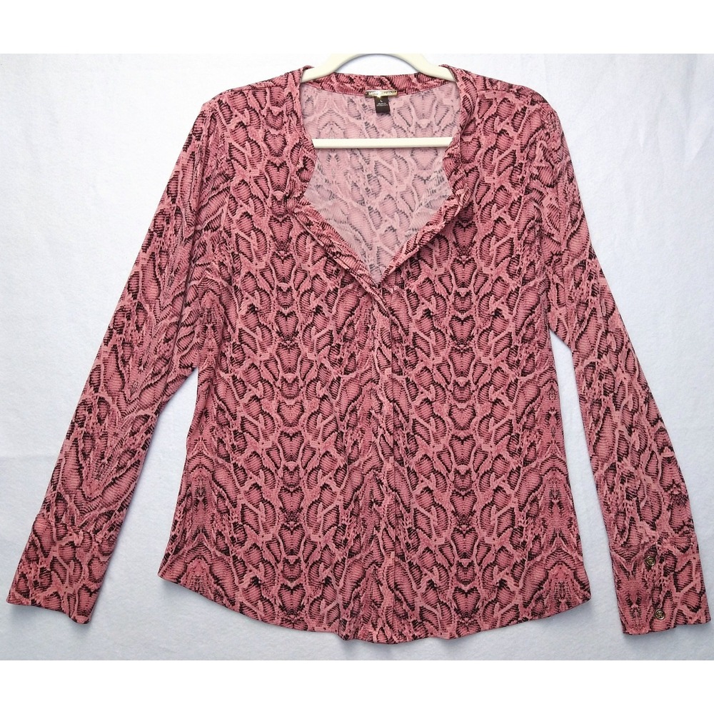 Dana Buchman Pink Black Snakeskin Shirt Modern Kitsch Maximalism Indie Sleeze LG